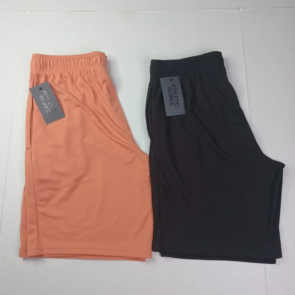 2 Athletic Works Men's Core Knit Shorts Size M (32-34) Blk Orange 9